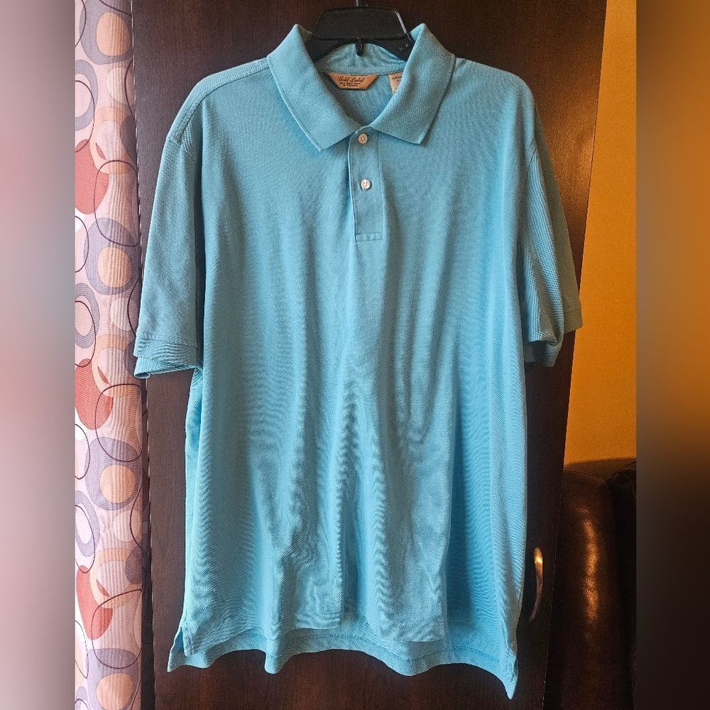 Men's Gold Label Roundtree & Yorke Aqua Polo Shirt Size XL